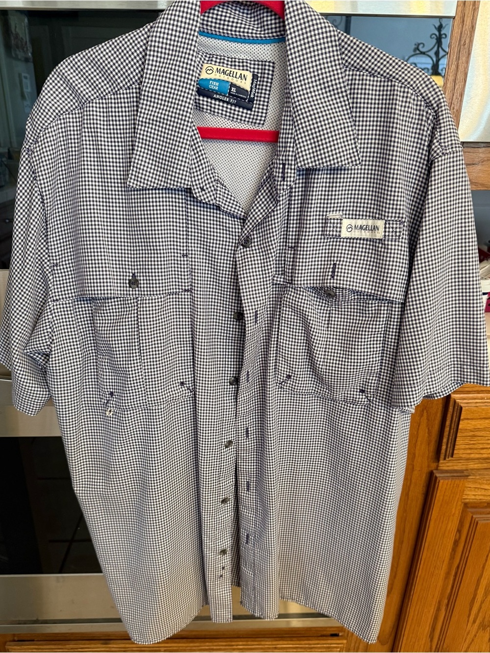 MAGELLAN Men’s OUTDOORS  Fishing Short-Sleeve Checked Shirt-PURPLE/White XL